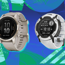 Garmin epix Pro 2 and Instinct 2X Solar with blue and green background