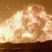 A Blue Origin New Glenn rocket exploding in a giant ball of fire on Thursday, May 28, 2026.