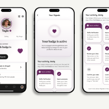 screenshots of signals purple heart feature on hinge