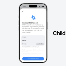 A phone shows the new settings for Apple's Child Accounts