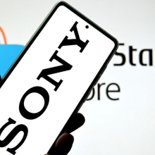 In this photo illustration, a Sony logo is seen displayed on