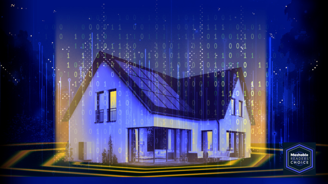 illustration of a house with binary code overlayed
