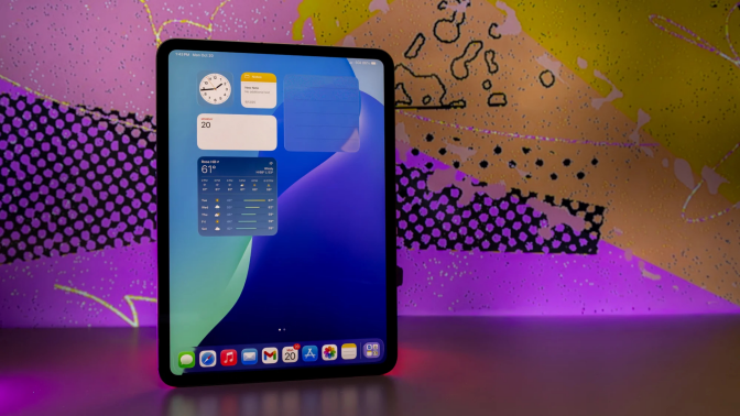 ipad pro m5 standing up against abstract background