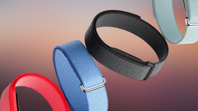 the google fitbit air in four colorways on a gradient background