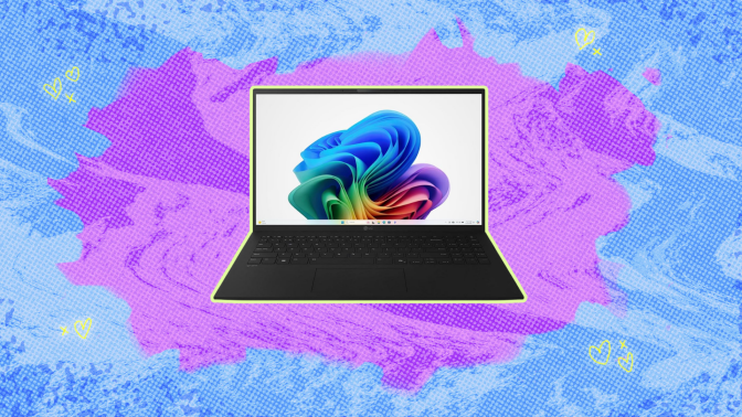 LG gram 15-inch laptop against a colorful background. 