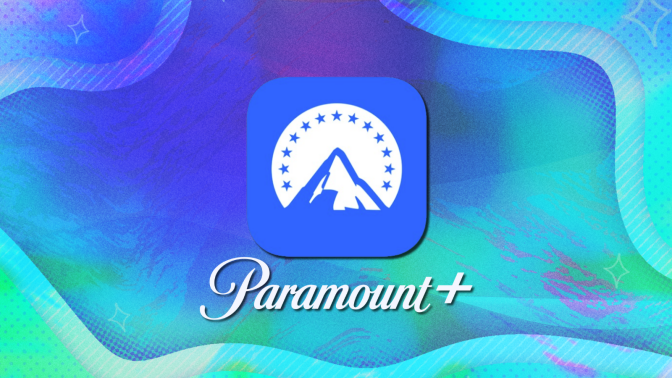 Paramount+ logo with blue abstract background