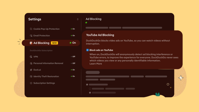 DuckDuckGo web browser YouTube ad blocking settings